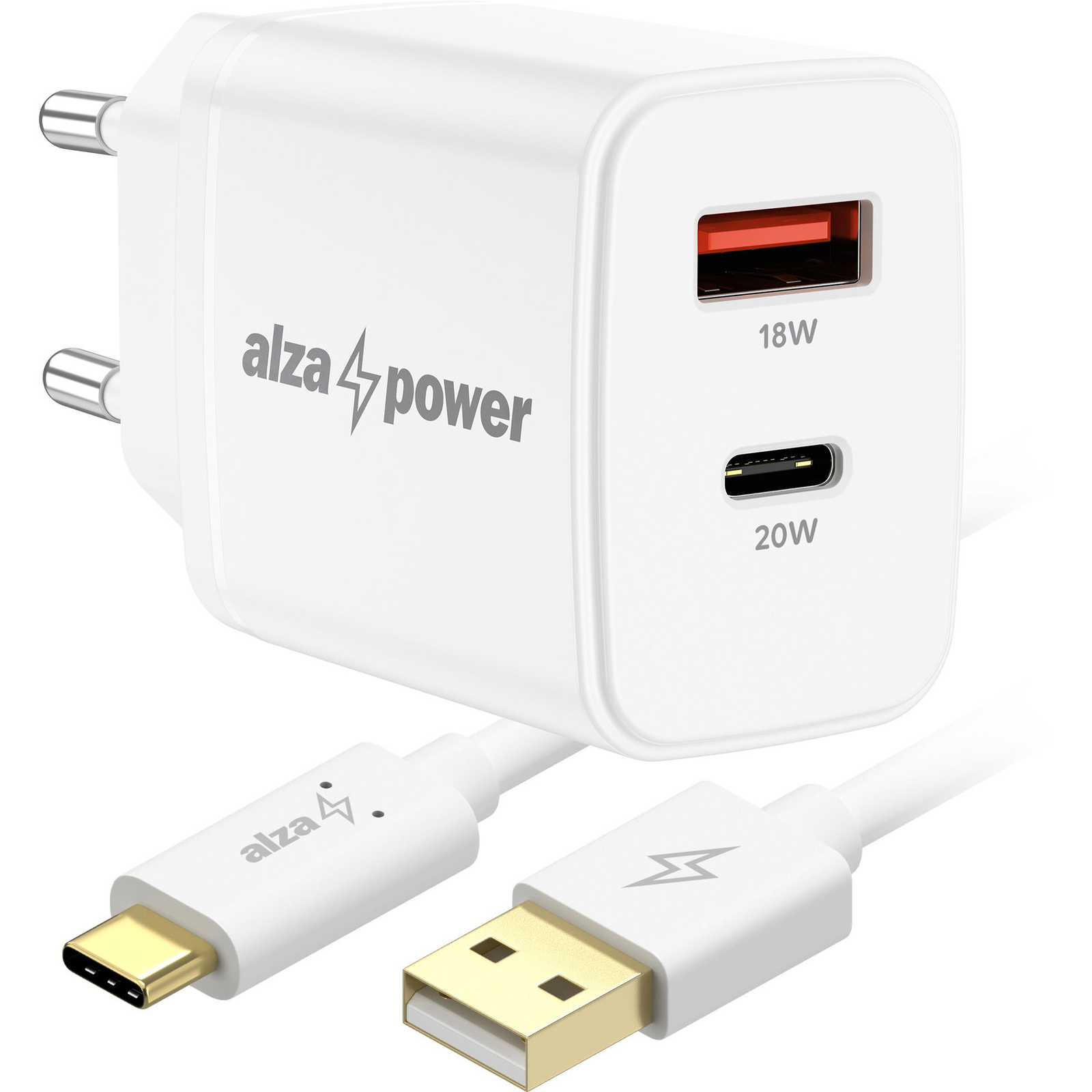 AlzaPower A101CA Fast Charge 20 W fehér + Core USB-C 2.0 1 m, fehér (APW-CCA101-CBTC2210W)