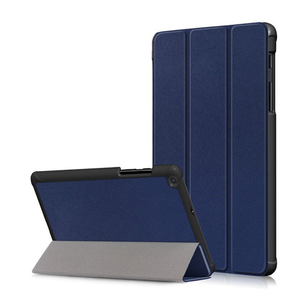 Tok álló, bőr hatású (aktív FLIP, oldalra nyíló, TRIFOLD asztali tartó funkció) SÖTÉTKÉK [Samsung Galaxy Tab A 8.0 LTE (2019) SM-T295]