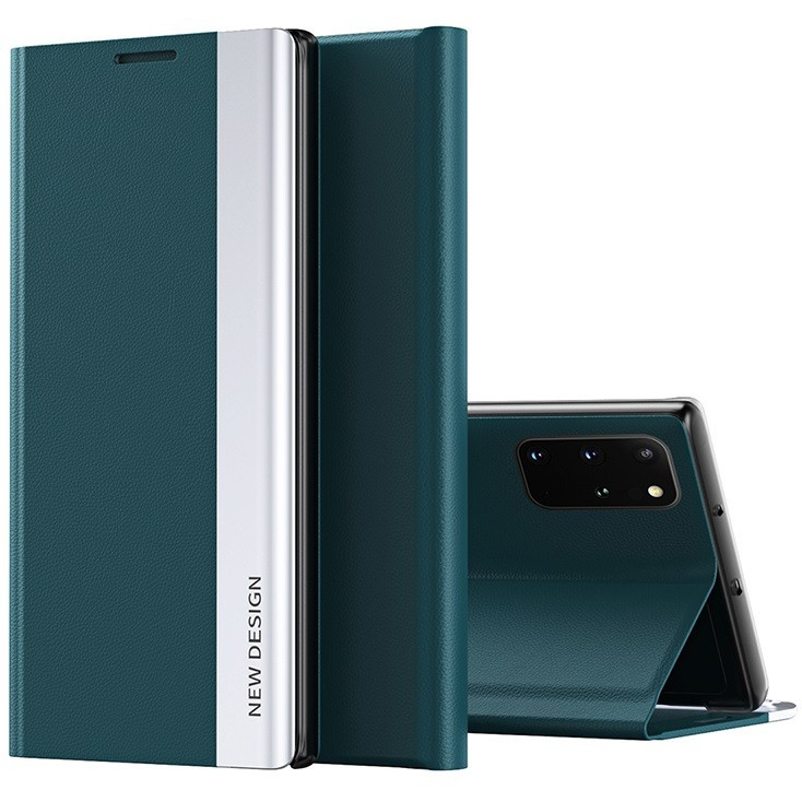 Xiaomi Redmi Note 9 5G, Oldalra nyíló tok, stand, Wooze Silver Line, sötétzöld (105108)