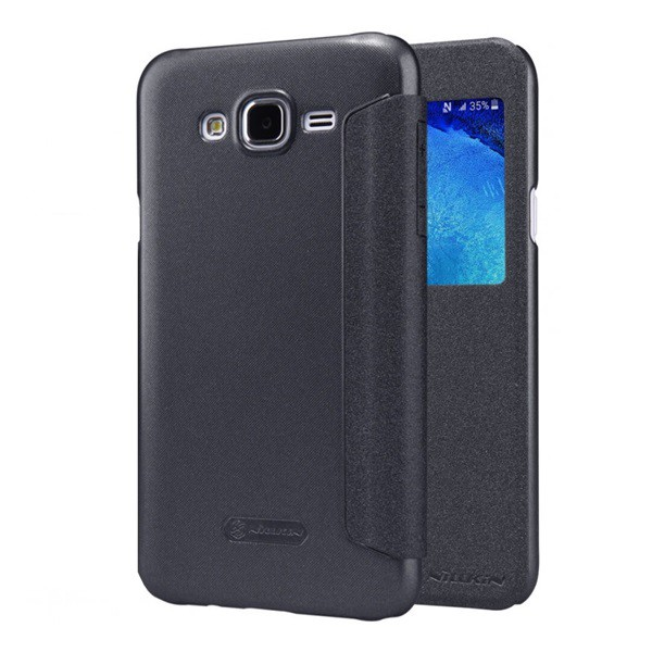 NILLKIN SPARKLE műanyag telefonvédő (mikroszálas bőr hatású FLIP, oldalra nyíló, hívószámkijelzés, S-View Cover) FEKETE [Samsung Galaxy J5 (2015) SM-J500] (5996457574148)