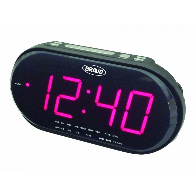 Bravo fekete rádiós ébresztőóra, magenta színű számokkal (B-6011P) (B-6011P)