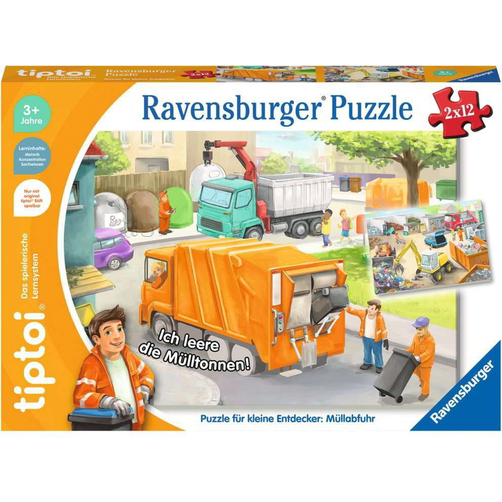Ravensburger Kis felfedezők: Szemétszállítás 2 x 12 darabos tiptoi Oktató Puzzle (00172)