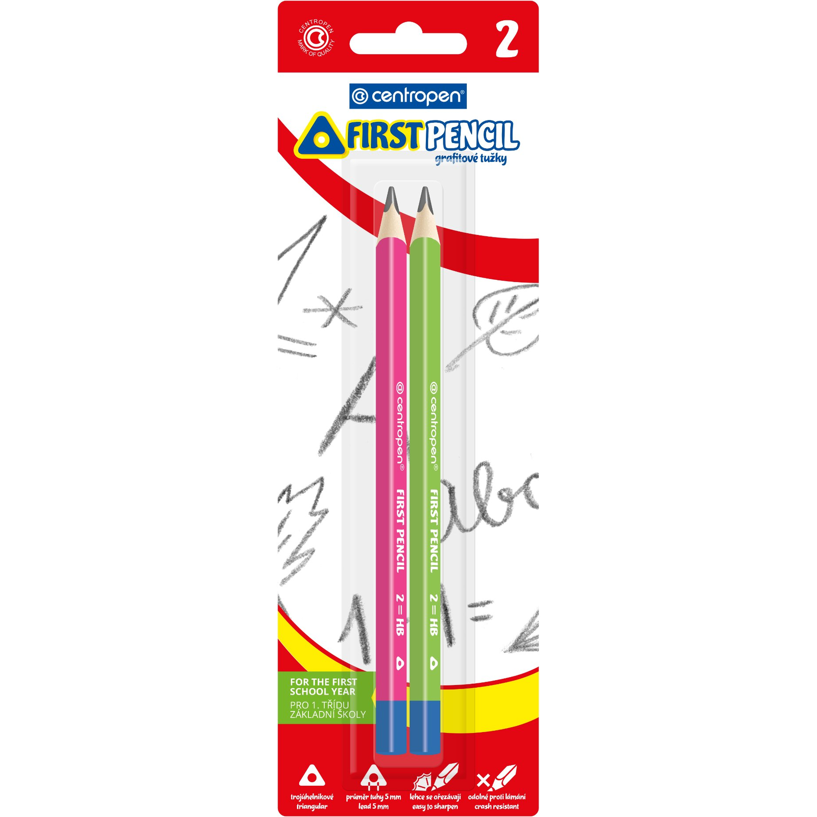 CENTROPEN 9512 Jumbo HB, triangular, for first writing - pack of 2, random colours (8595013649091)
