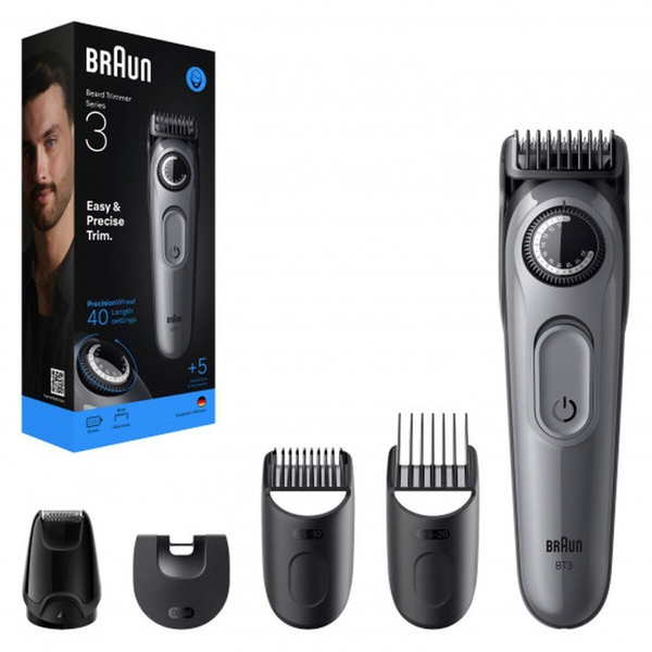 Braun BeardTrimmer 3 BT3560 tondeuse à barbe Batterie 40 2 cm Noir, Gris