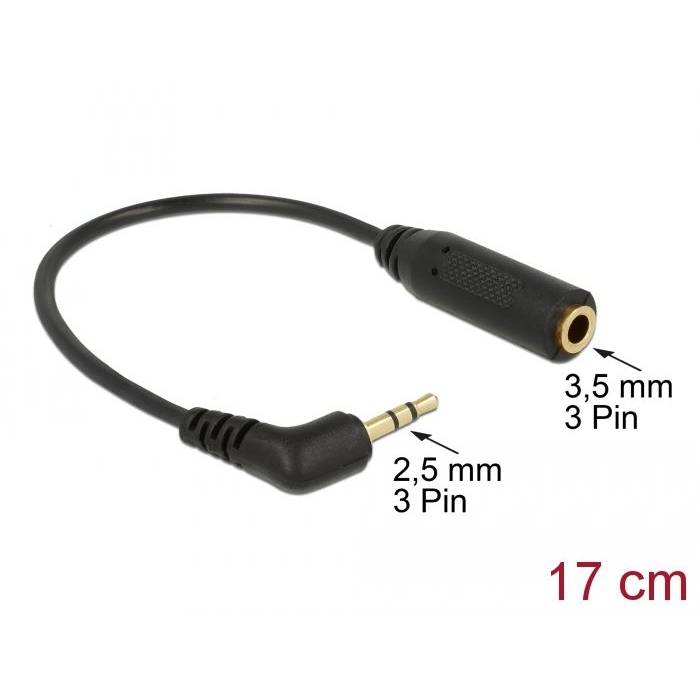 Delock Stereo jack 2.5mm 3 pin apa (hajlított csatlakozó) > Stereo jack 3.5mm 3 pin anya kábel (65672) (delock65672)