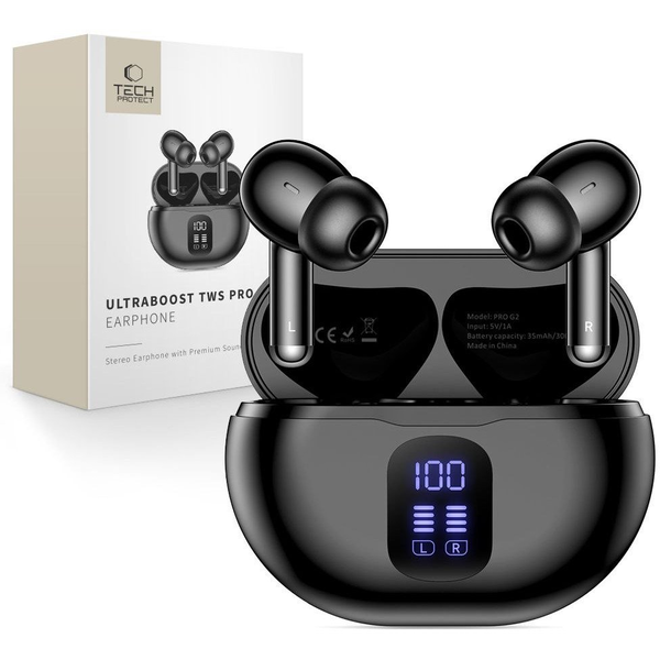 Căști intraauriculare Bluetooth Tech-Protect Ultraboost TWS Pro G2, negru
