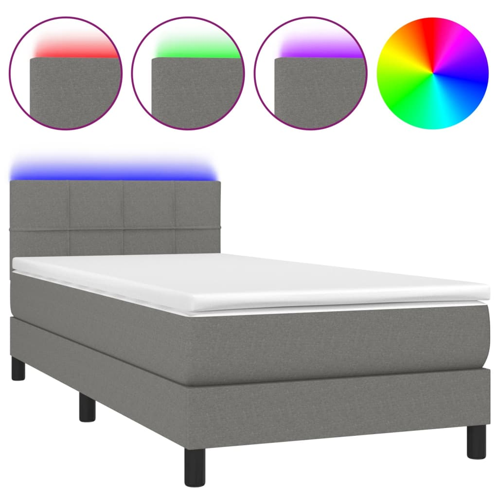 sötétszürke szövet rugós és LED-es ágy matraccal 80 x 200 cm (3133110)