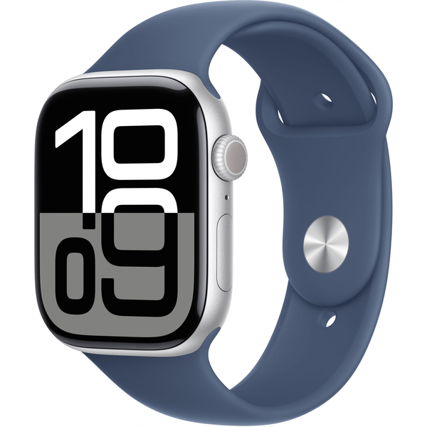 Apple Watch Series 10 Aluminium 46mm Cellular 4G/LTE Okosóra M/L Sport szíjjal - Ezüst / Kék