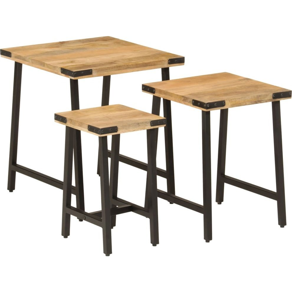 3 db tömör mangófa és vas egymásba helyezhető dohányzóasztal (372735)