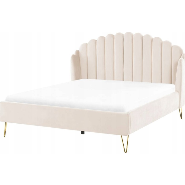 Cama Con Somier De Terciopelo 160 X 200 Cm Cabecero Beige Ambillou - Beige