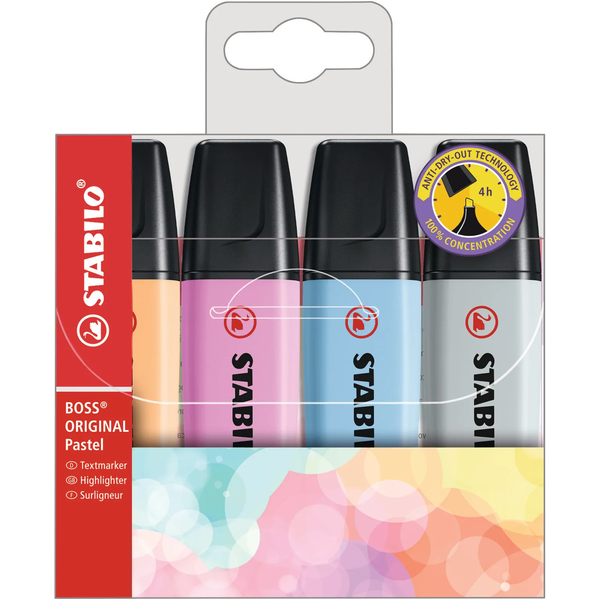 STABILO Boss Original Pastel evidenziatore 4 pz Punta smussata Multicolore