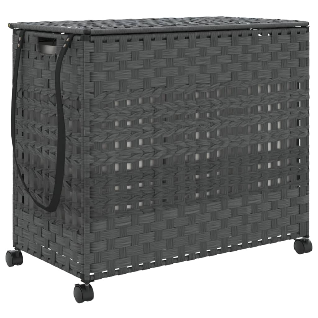 szürke rattan szennyeskosár kerekekkel 66x35x60 cm (372046)