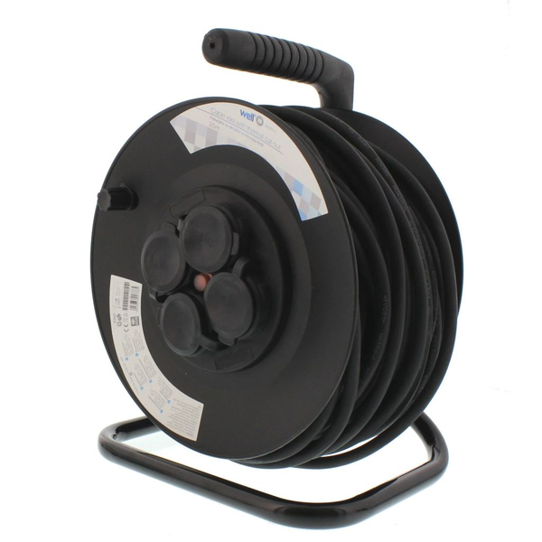 Удължител на макара Well, С четири гнезда, С термозащита, IP44, 1.5 мм, 25 метра