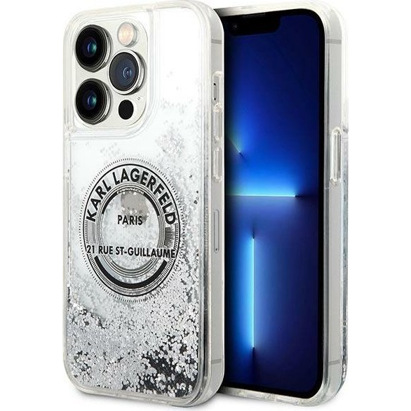 Karl Lagerfeld Liquid Glitter RSG Apple iPhone 14 Pro Max hátlap tok, ezüst (KLD1066)