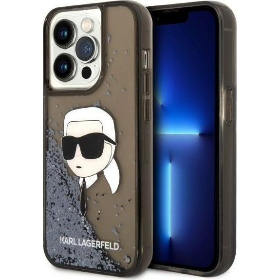 Karl Lagerfeld Glitter Karl Head Apple iPhone 14 Pro Max hátlap tok, fekete (KLD1250)