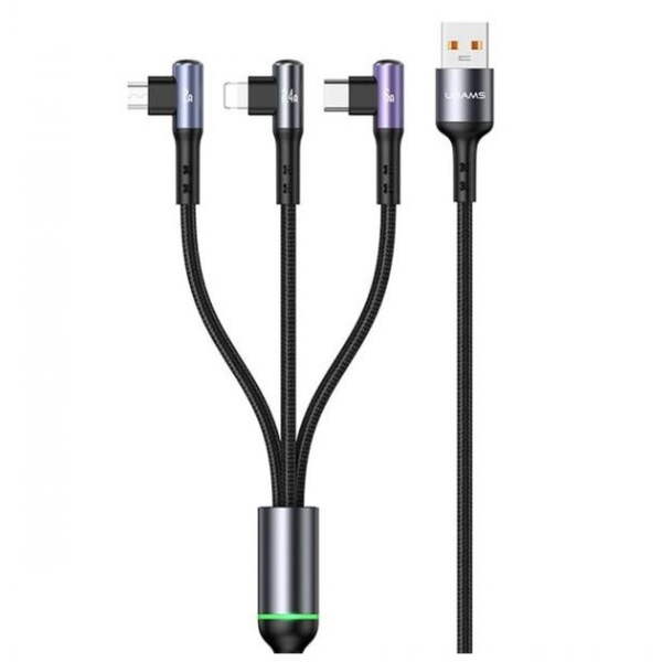 Кабел за данни USB към Type-C, Type-Lightning, Micro-USB 66W, USAMS U80, Черен