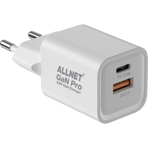 Z ALLNET Ersatznetzteil QC USB-C PD GaN Netzteil Power Supply33Watt 1x USB Typ-A QC 1x USB Typ-C**EU PLUG**