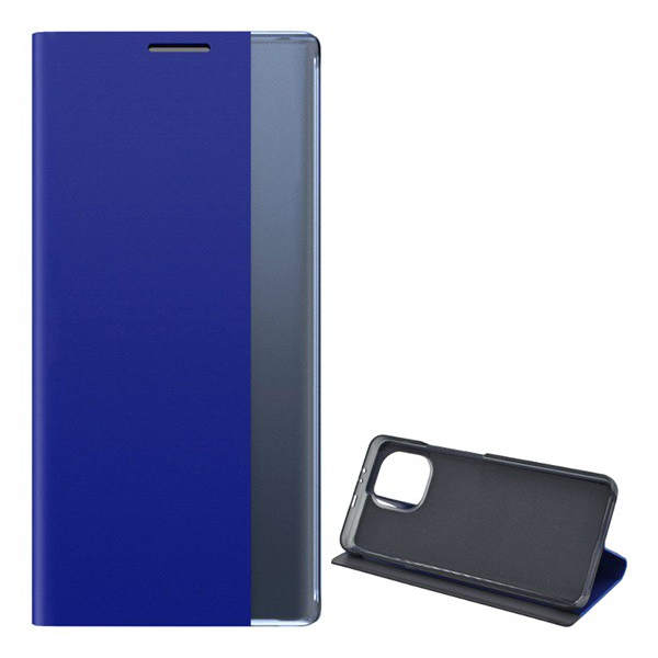 Tok álló, textil hatású (aktív FLIP, oldalra nyíló, asztali tartó funkció, Smart View Cover) SÖTÉTKÉK [Xiaomi Mi 11 5G] (5996591124742)