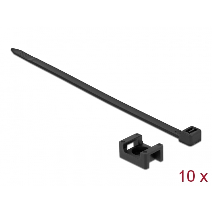 Delock Fekete csavart biztosító foglalat készlet 23 x 16 mm H 150 x Sz 7,2 mm kábellel (18886) (18886)