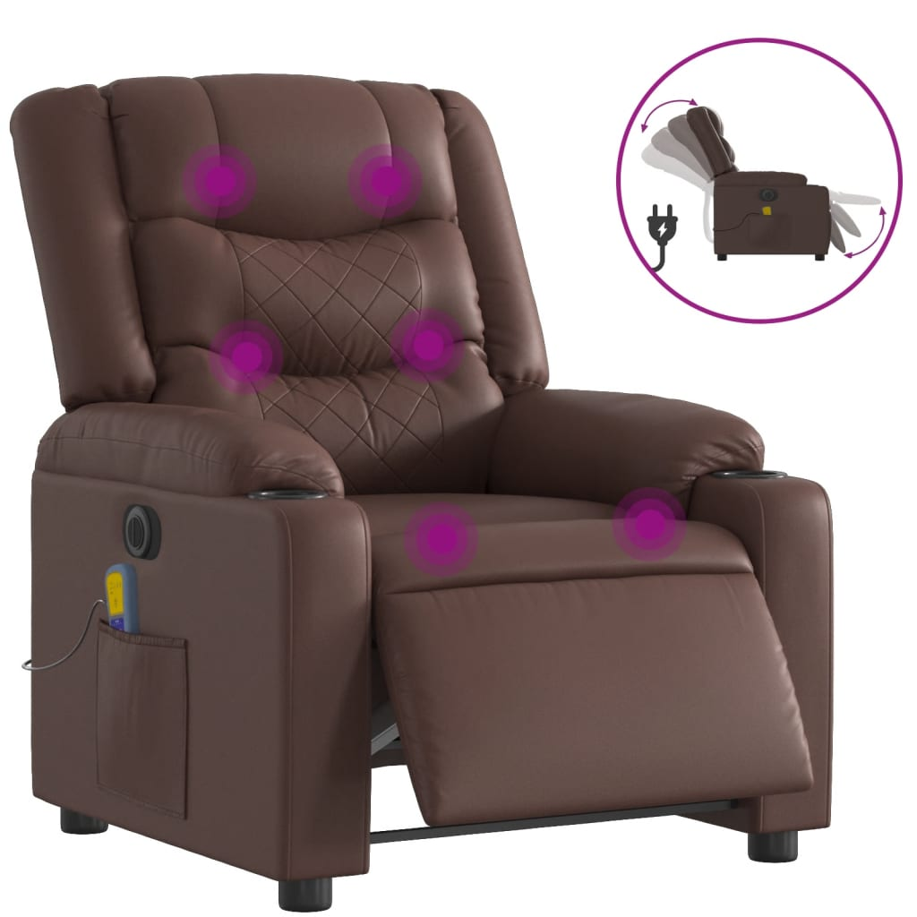 barna műbőr elektromos dönthető masszázsfotel (3206549)