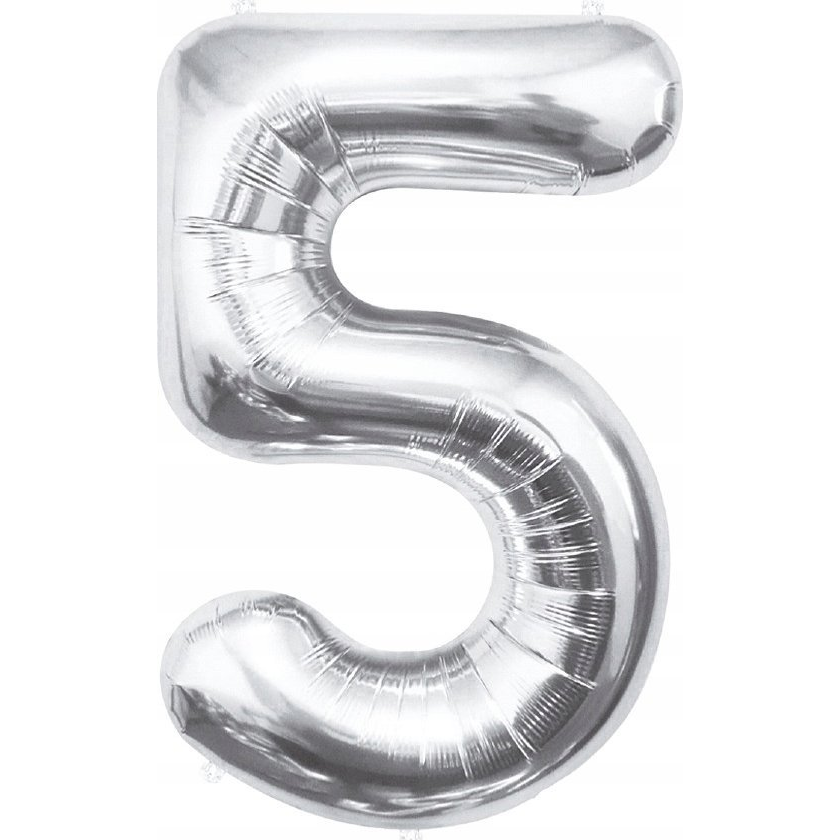 Ezüst Silver 5-ös szám fólia lufi 85 cm (BC-HSR5)