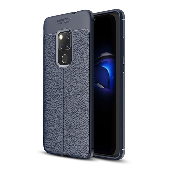 Szilikon telefonvédő (közepesen ütésálló, bőr hatású, varrás minta) SÖTÉTKÉK [Huawei Mate 20] (5996457818099)