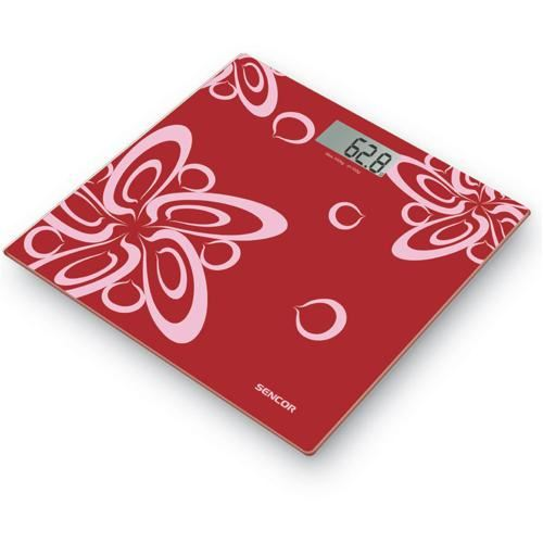 SENCOR Elektronická koupelnová váha Červená LCD 150kg 100g CR 2032