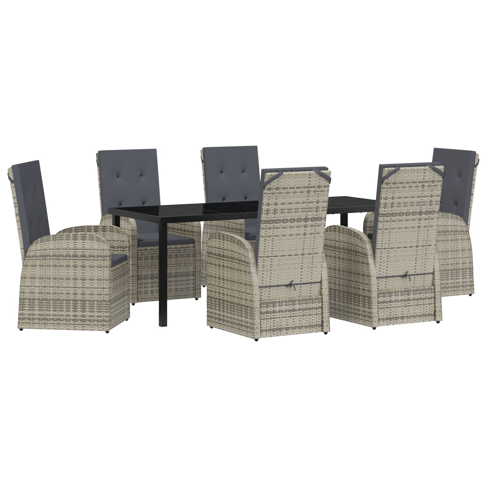 7 darabos kerti étkező szett párnákkal, szürke poli rattan (3379483)