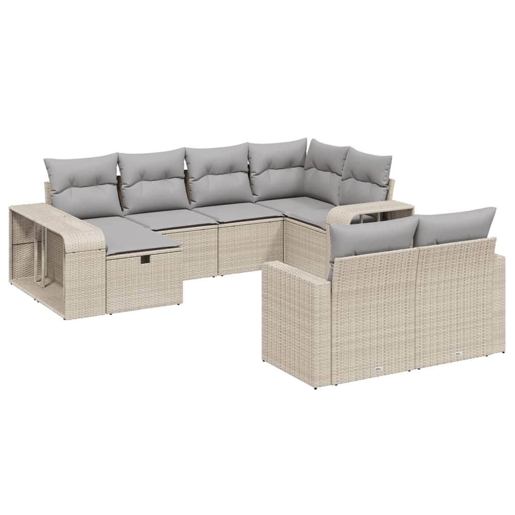 10 részes bézs polyrattan kerti ülőgarnitúra párnával (3266239)