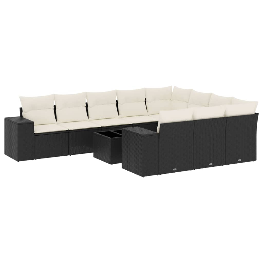 11 részes fekete polyrattan kerti ülőgarnitúra párnákkal (3255433)