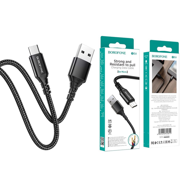 Кабел за данни и зареждане Borofone BX54 Ultra bright, USB към MicroUSB, 1 м, 2.4A, Черен