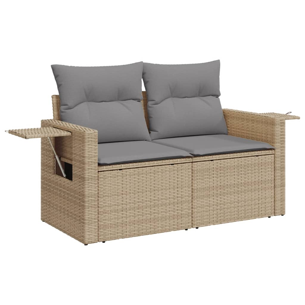 2 személyes bézs polyrattan kerti kanapé párnával (366106)