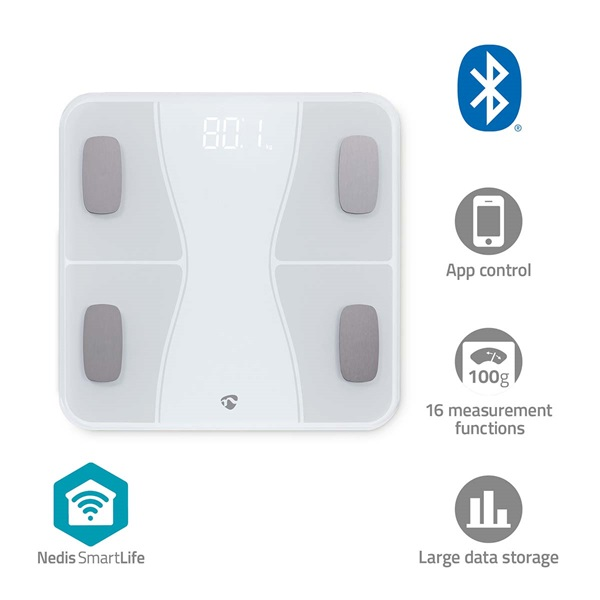Nedis Smart Life Smart Digitális Személymérleg Max 180kg - Fehér