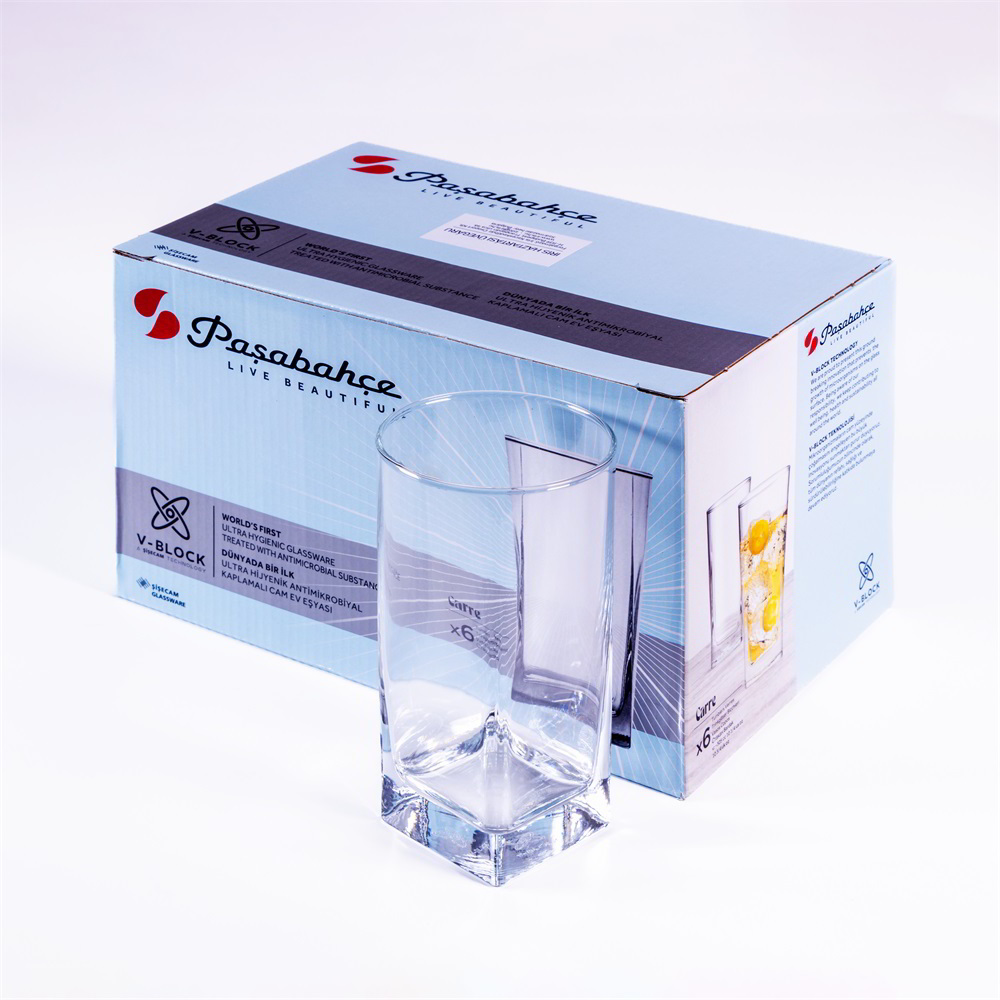 Pasabahce Carre Long Drink 305ml Koktélos üveg pohár szett 6 darabos (1199786)