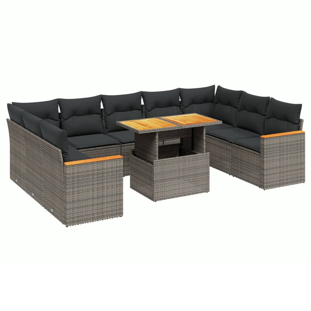 10 részes szürke polyrattan kerti ülőgarnitúra párnákkal (3273223)