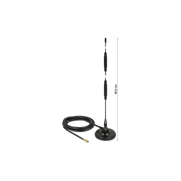 DeLock LTE Antenna SMA plug 7 dBi fixed omnidirectional with magnetic base and connection cable RG-58 3m outdoor Black
