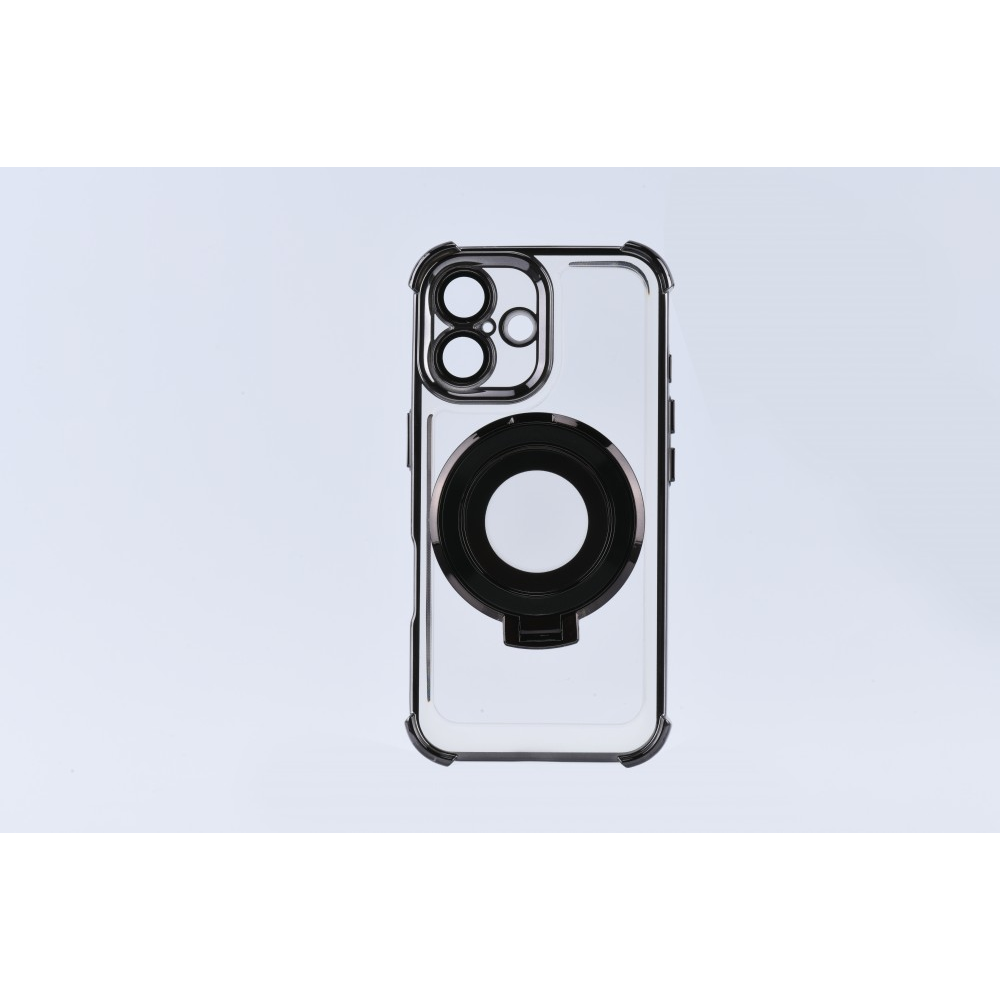 Cellect iPhone 16 Plus mágneses tok kitámasztó gyűrűvel átlátszó-fekete (CEL-MAGRIN-IPH16PBK) (CEL-MAGRIN-IPH16PBK)