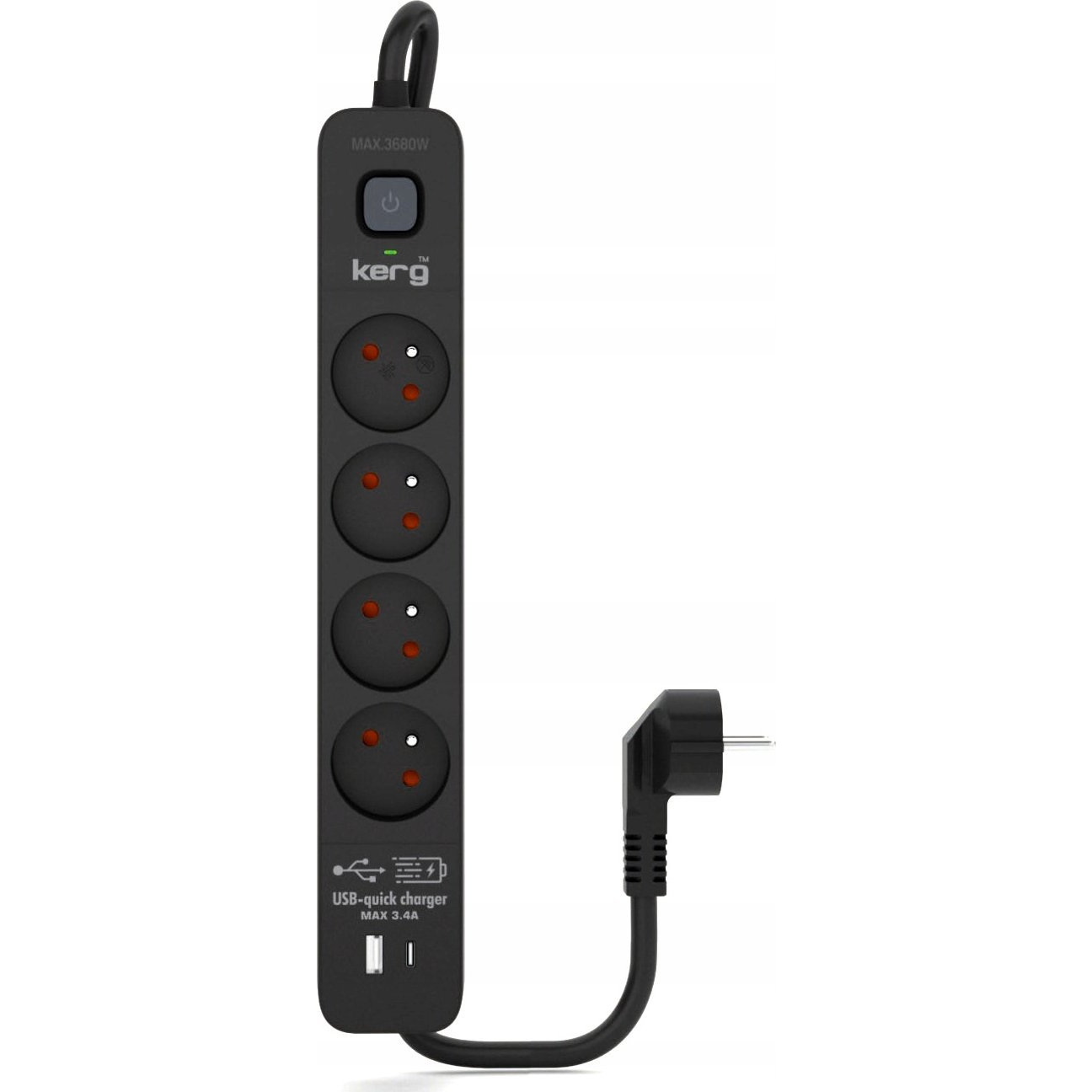 Kerg M02523 Túlfeszültségvédő Elosztó 4 aljzatos USB-C + USB-A 16A 3m - Fekete (M02523)