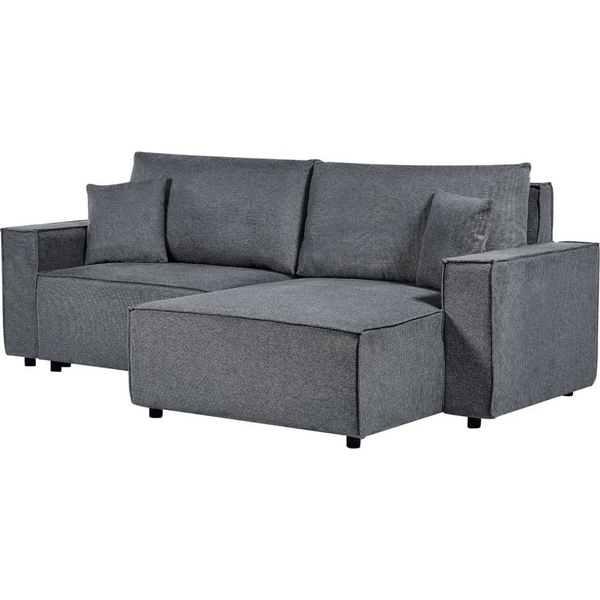 Sofá Cama Esquinero Seccional Moderno De Tela De Poliéster Respaldo Tapizado Con Cojines Sala De Estar Izquierdo Gris Oscuro Karila - Gris