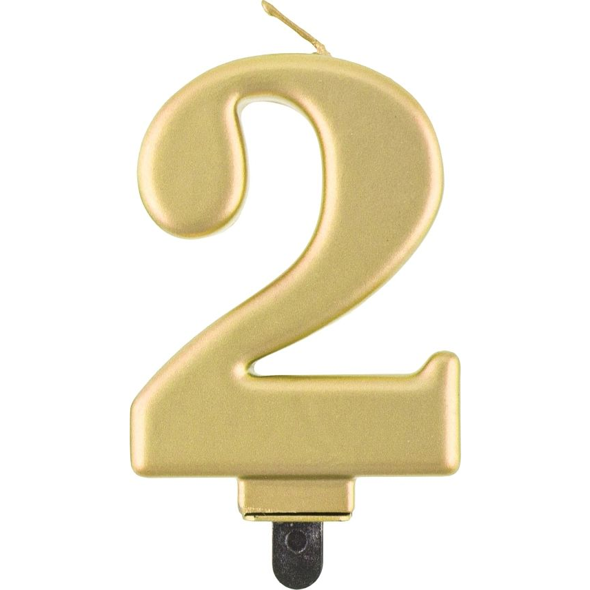 Arany 2-es Metallic Számgyertya, Tortagyertya (GODA2074)