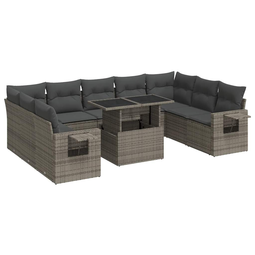 10 részes szürke polyrattan kerti ülőgarnitúra párnákkal (3326541)