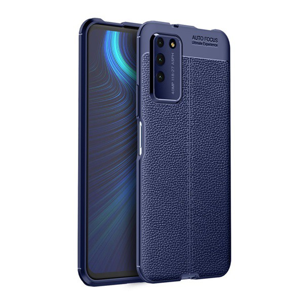 Szilikon telefonvédő (közepesen ütésálló, bőr hatású, varrás minta) SÖTÉTKÉK [Honor X10 5G] (5996457991976)