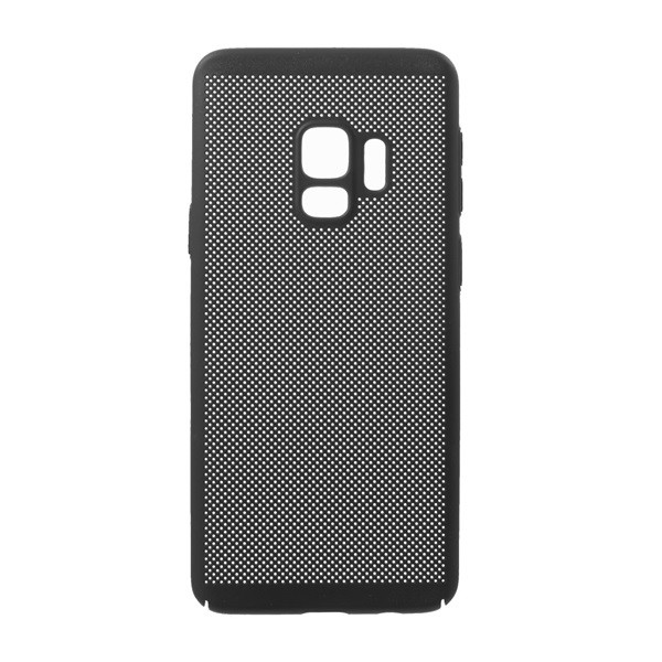 Műanyag telefonvédő (gumírozott, lyukacsos minta) FEKETE [Samsung Galaxy S9 (SM-G960)] (5996457749522)