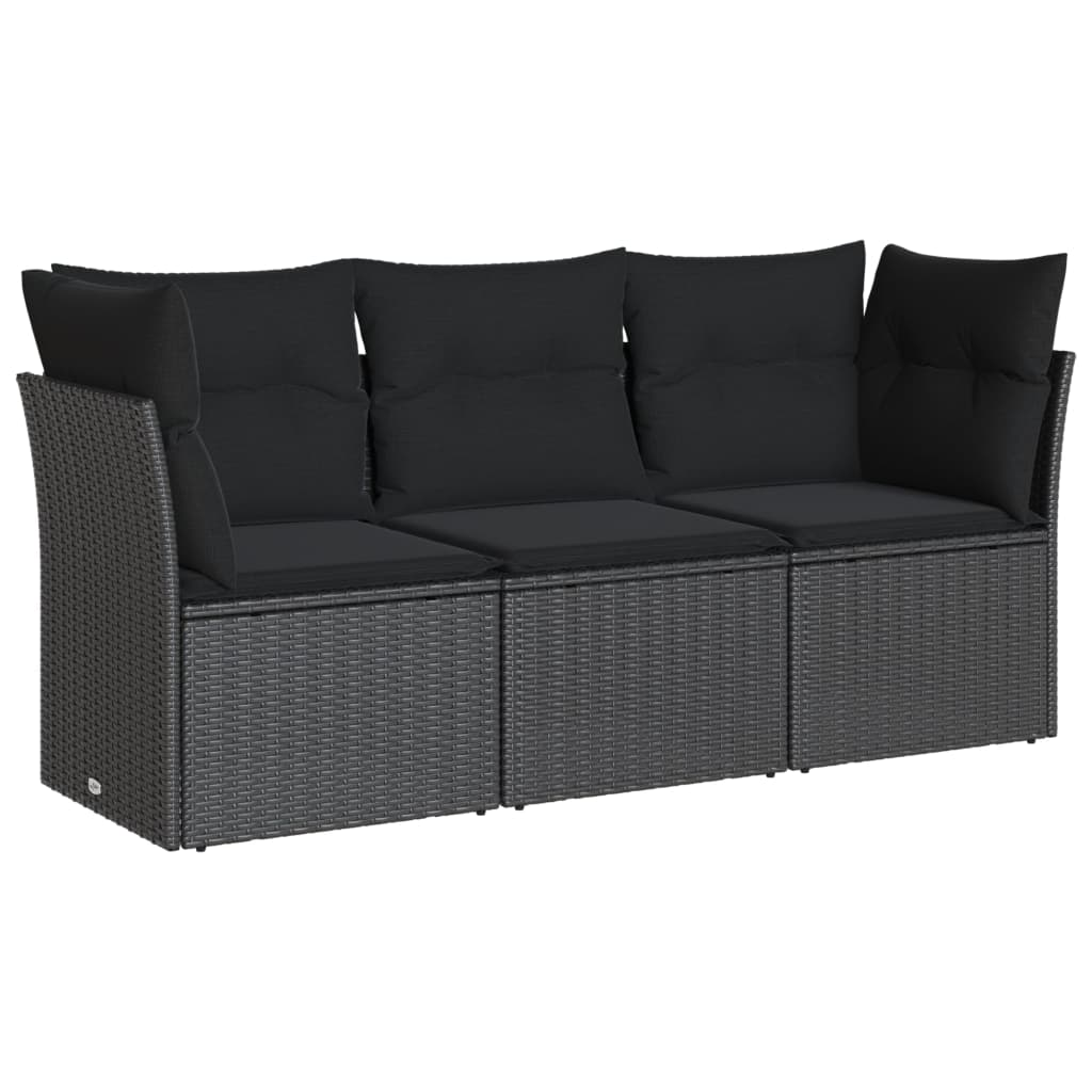 3 részes fekete polyrattan kerti ülőgarnitúra párnával (3249044)