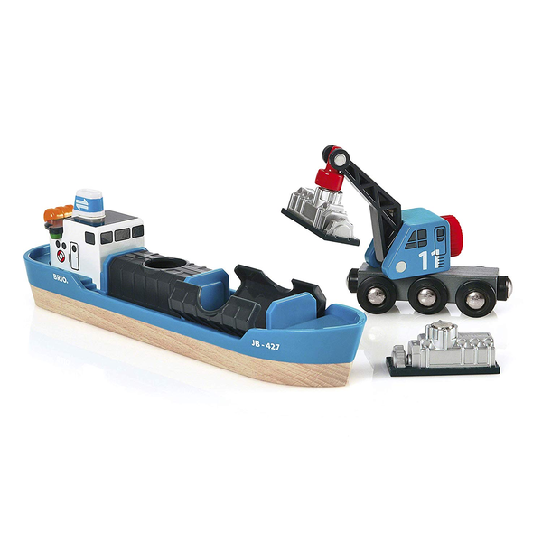 World Containerschiff mit Kranwagen