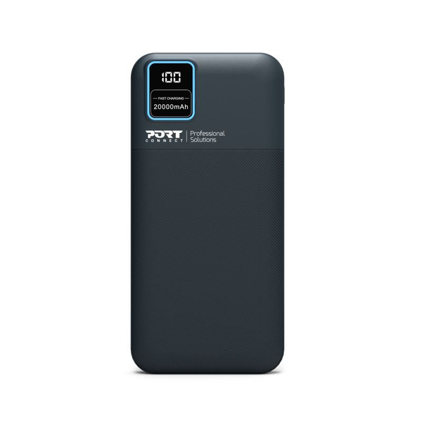 Port Designs 20000mAh Powerbank LCD kijelzővel, USB-A QC/USB-C fekete