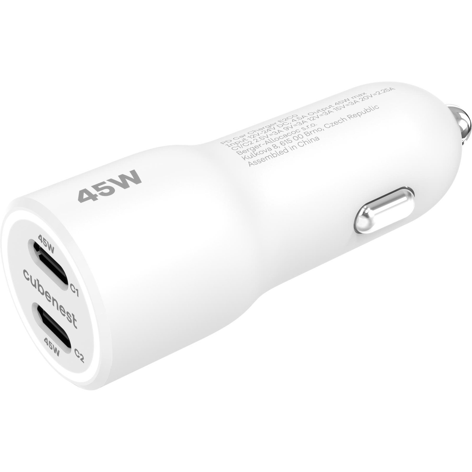 Cubenest E2CO Car Charger PD 45W, 2xUSB-C, fehér (6974699970774)