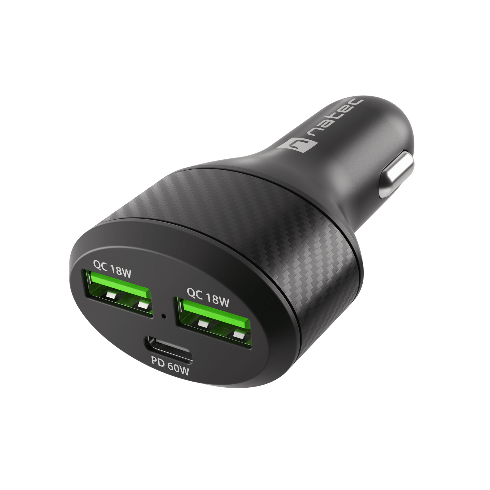 Natec Coney 2x USB-A/USB-C Autós töltő - Fekete (60W) (NUC-1981)