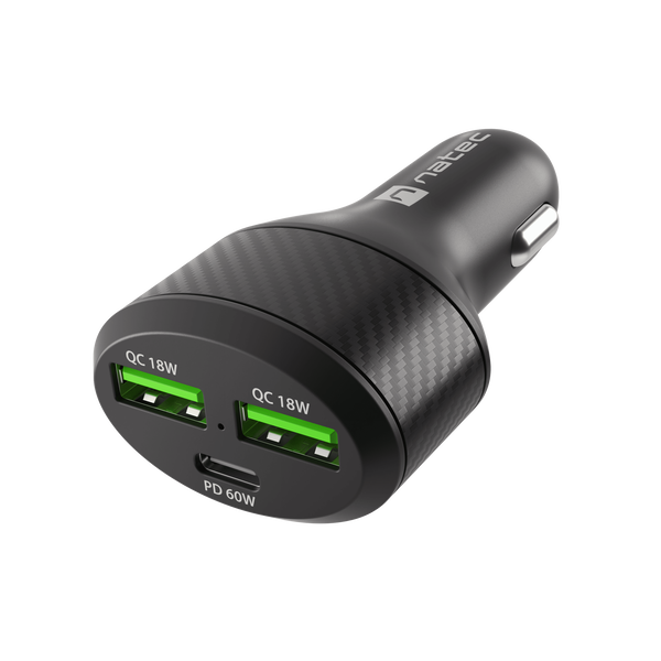 Natec Coney 2x USB-A/USB-C Autós töltő - Fekete (60W)