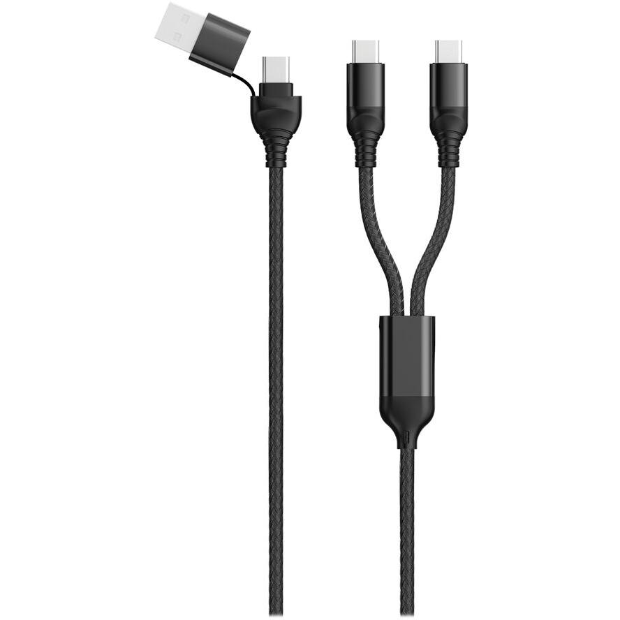 2GO USB-A/USB-C apa - 2x USB-C apa Adat és töltő kábel - Fekete (1,2m) (797367)